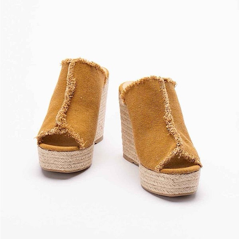 Castaner Fatima Frayed Slide Wedges Espadrilles in Amber Yellow